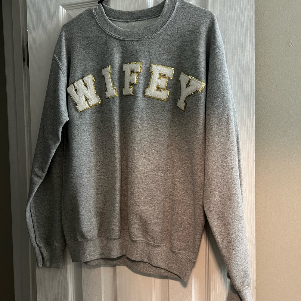 Gray 'Wifey' Sweatshirt with Gold Accents